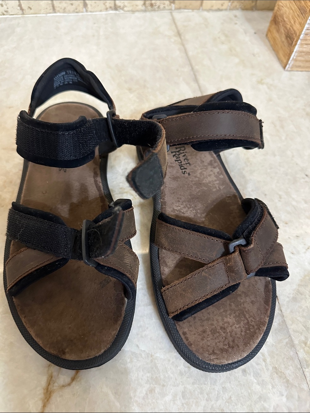 River Rapids Brown and Black Velcro Strap Men’s Sandals 10